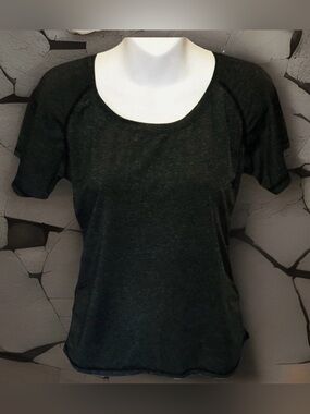 Seriously Soft Shirt Jr Size L Dark Gray Short Sleeve Side Ruched Knit Top